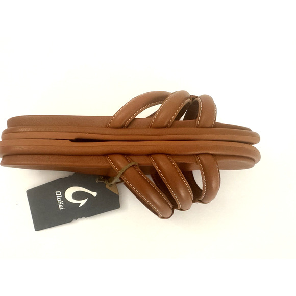 Olukai Tiare Slide Sandals 8 Fox Brown Leather Cushioned Comfort Support - NWT - Picture 8 of 11